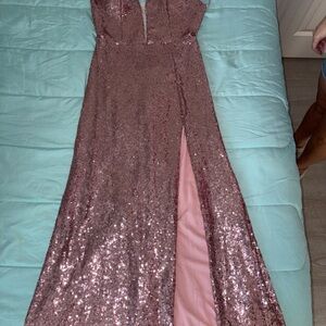 Pink Sequin Gown with Slit